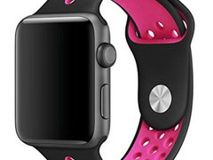 Curea iUni compatibila cu Apple Watch 1/2/3/4/5/6/7, 38mm, Silicon Sport, Black/Dark Pink